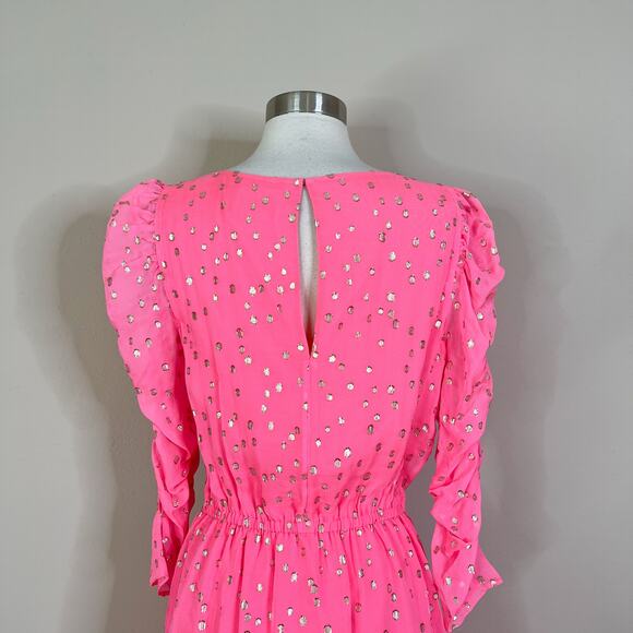 Lilly Pulitzer | Silk Chianna Coral Sands Pink Gold Polka Dot Puff Sleeve Dress - Picture 8 of 10